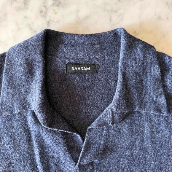Naadam Lightweight Cashmere Polo Sweater | Men’s Large | Navy Quiet Luxury Knit - Picture 3 of 7
